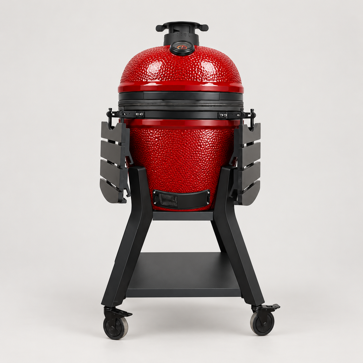 Kamado Moe orange-peel 21″ Red Gloss — AI finish illustration; source-model reference.
