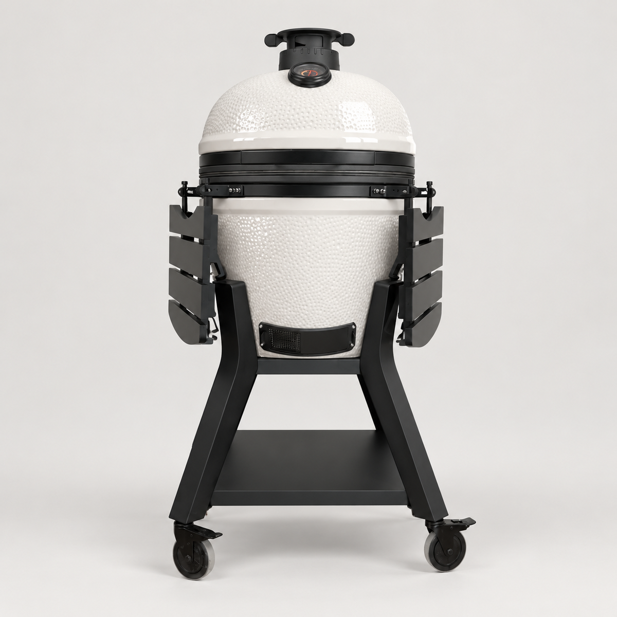 Kamado Moe orange-peel 21″ White Gloss — AI finish illustration; source-model reference.