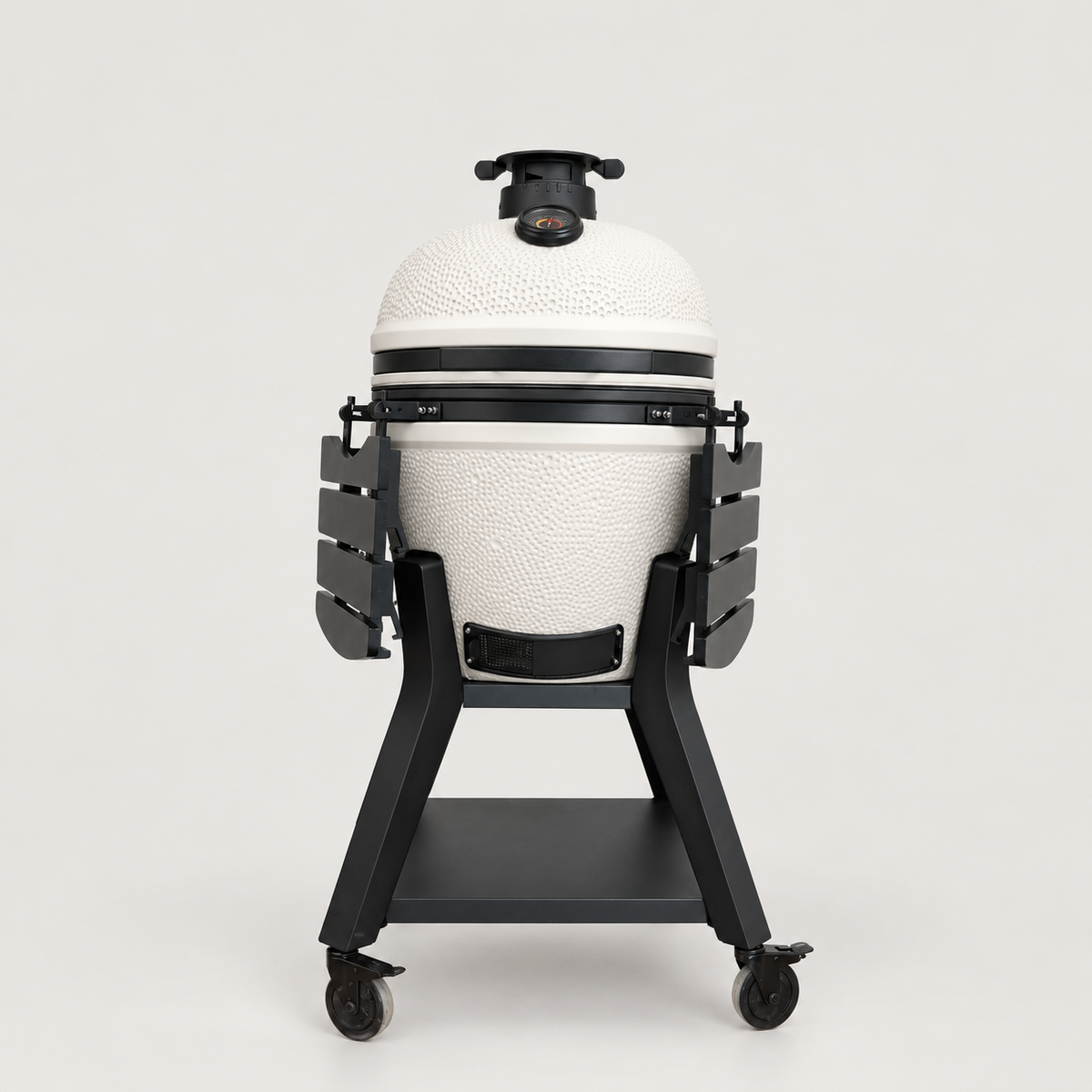 Kamado Moe orange-peel 21″ White Matt — AI finish illustration; source-model reference.