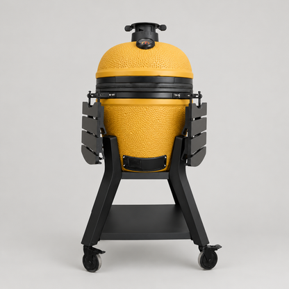 Kamado Moe orange-peel 21″ Yellow Matt — AI finish illustration; source-model reference.