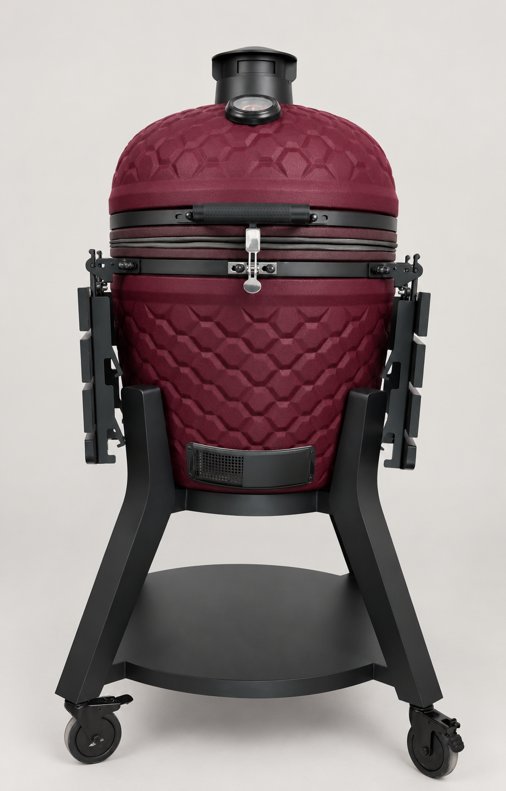 Kamado Moe ultra-honeycomb 22″ Burgundy Matt — AI finish illustration; source-model reference.