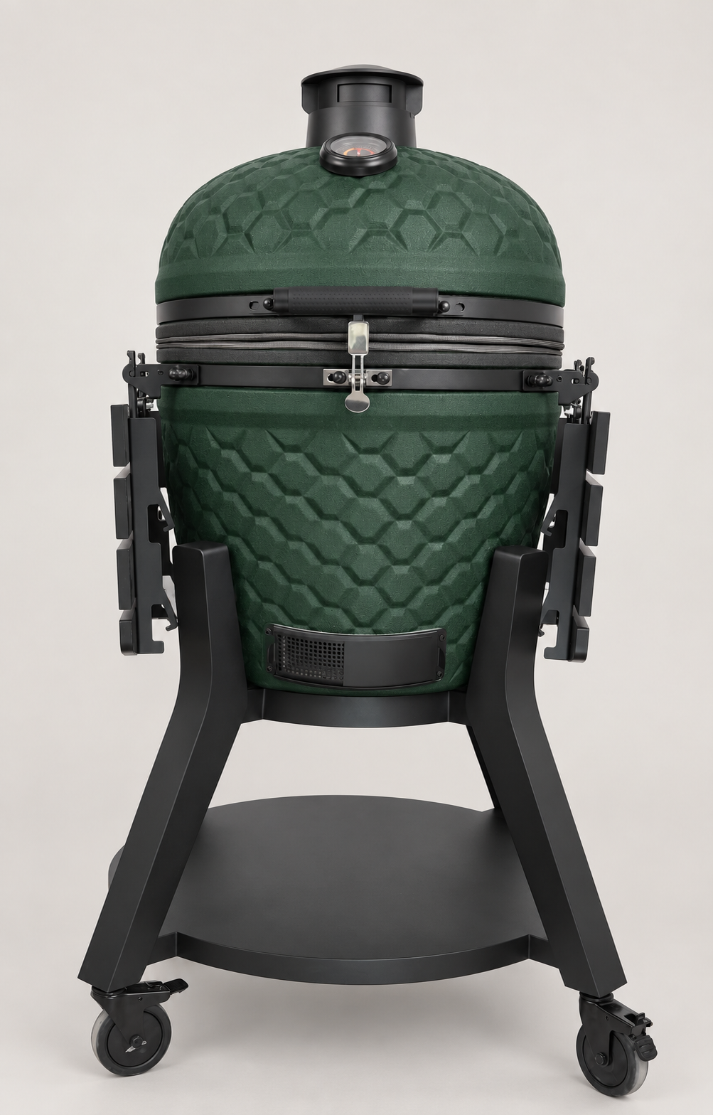Kamado Moe ultra-honeycomb 22″ Green Matt — AI finish illustration; source-model reference.