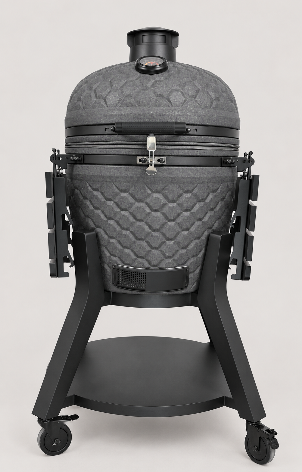 Kamado Moe ultra-honeycomb 22″ Grey Matt — AI finish illustration; source-model reference.