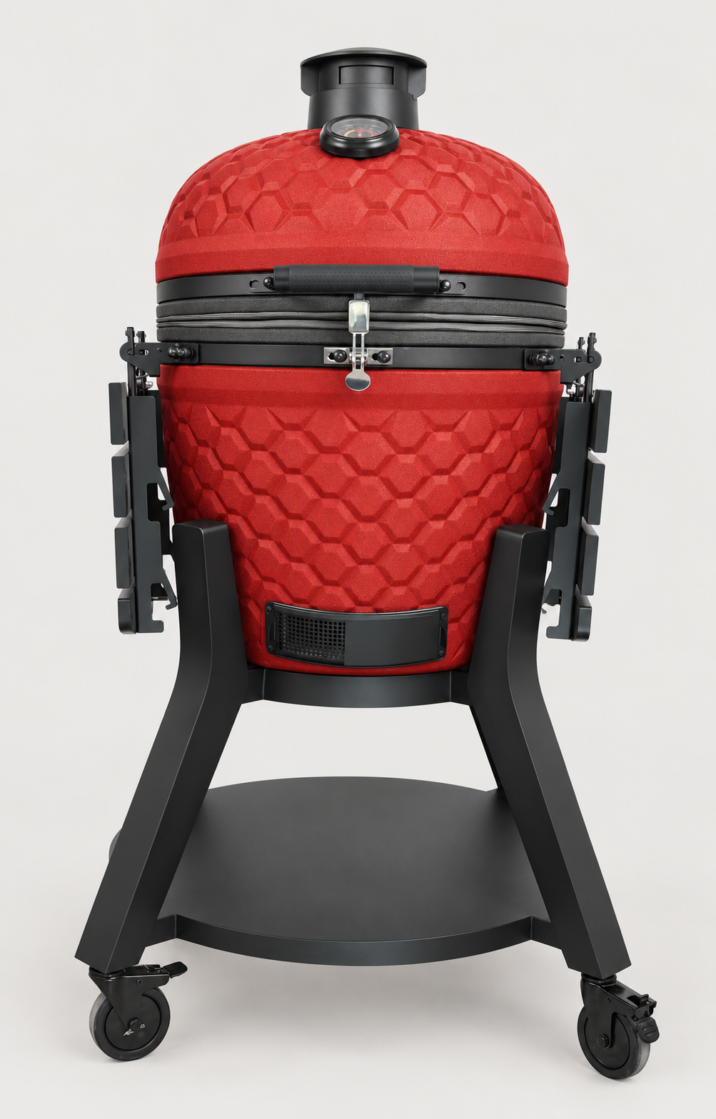 Kamado Moe ultra-honeycomb 22″ Red Matt — AI finish illustration; source-model reference.