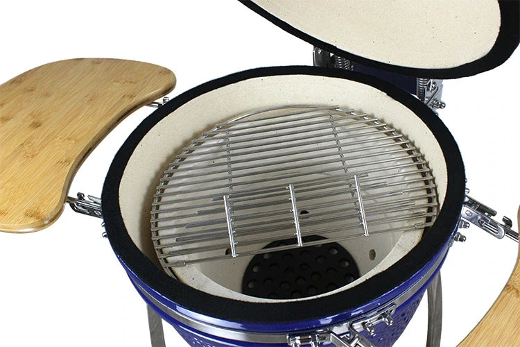 Kamado Moe Orange Peel 18″ Blue — Cooking grid and ceramic interior.