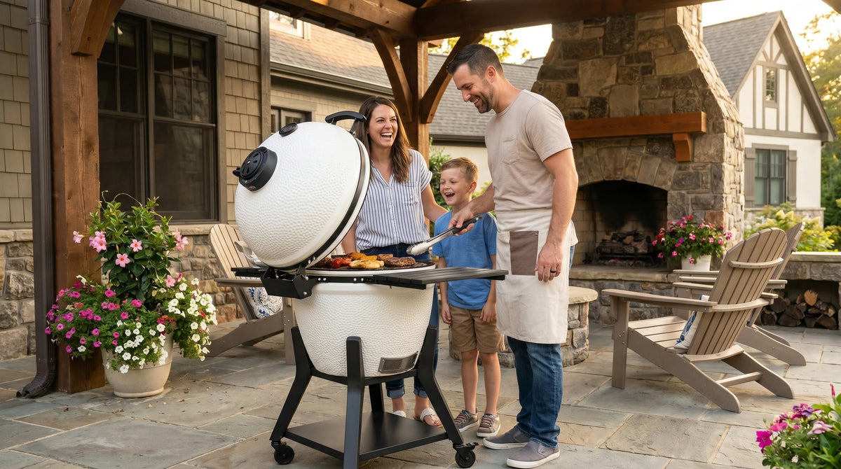 Kamado Moe Orange Peel range — manufacturer supplied outdoor lifestyle illustration, view 134.