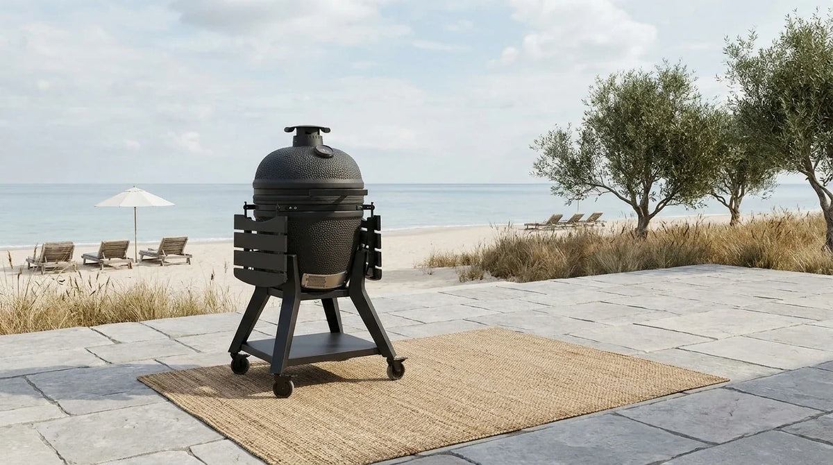 Kamado Moe Orange Peel range — manufacturer supplied outdoor lifestyle illustration, view 136.