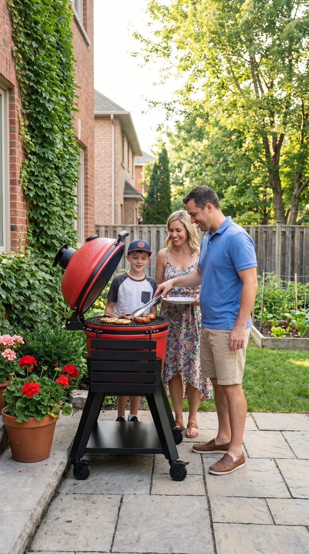 Kamado Moe Orange Peel range — manufacturer supplied outdoor lifestyle illustration, view 138.