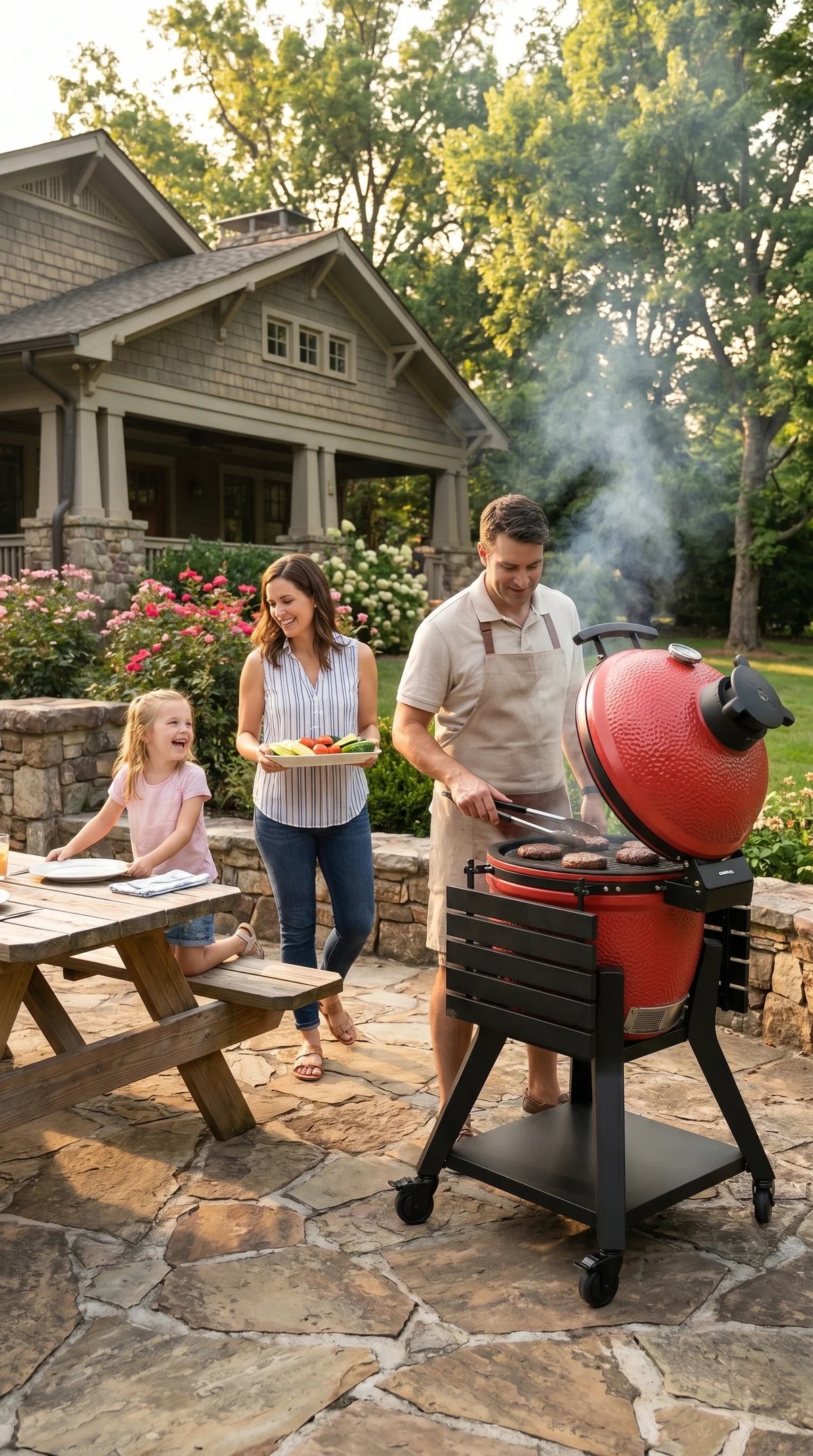 Kamado Moe Orange Peel range — manufacturer supplied outdoor lifestyle illustration, view 139.