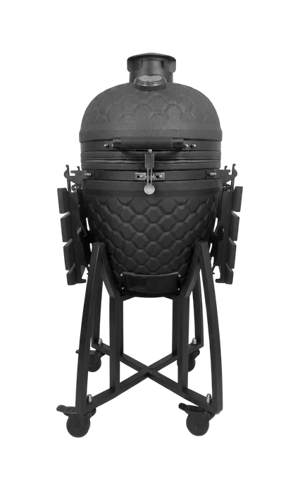 Kamado Moe Ultra Honeycomb 18″ Black — Black finish with cross brace stand.