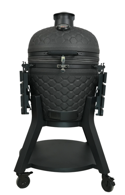 Kamado Moe Ultra Honeycomb 22″ Black — Black finish with modern wheeled stand.