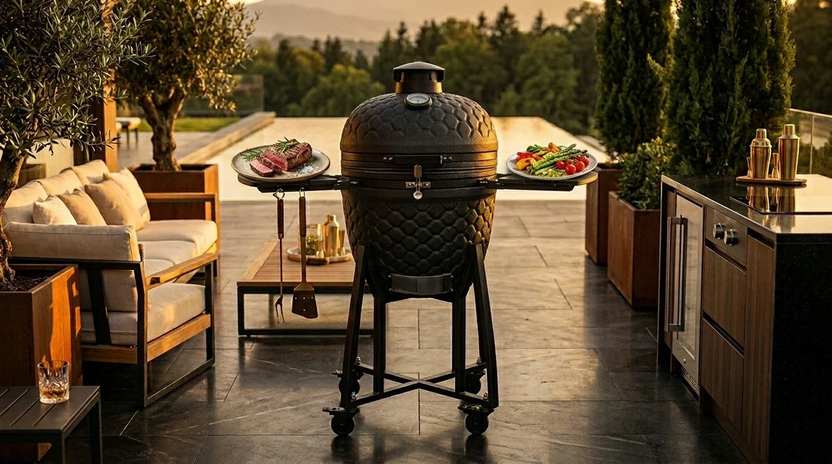 Kamado Moe Ultra Honeycomb range — manufacturer supplied outdoor lifestyle illustration, view 124.