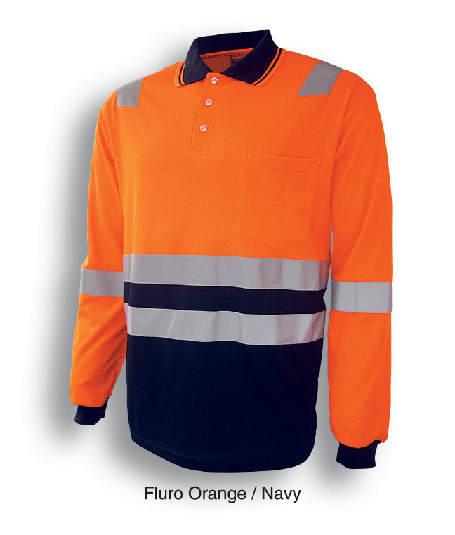 Bocini Unisex Hi Vis Polyface/Cotton Back Polo with Reflective Tape Long Sleeve (BOCSP0537)
