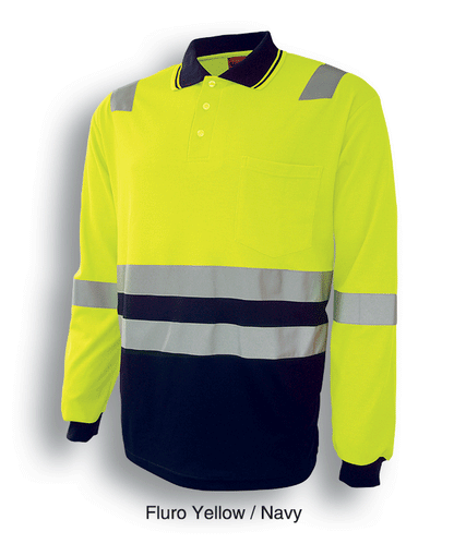 Bocini Unisex Hi Vis Polyface/Cotton Back Polo with Reflective Tape Long Sleeve (BOCSP0537)