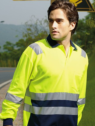 Bocini Unisex Hi Vis Polyface/Cotton Back Polo with Reflective Tape Long Sleeve (BOCSP0537)