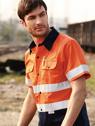 Bocini Hi Vis Unisex Cotton Drill Shirt with Reflective Tape Short Sleeve (BOCSS1231)