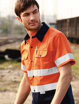 Bocini Hi Vis Unisex Cotton Drill Shirt with Reflective Tape Short Sleeve (BOCSS1231)