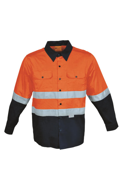 Bocini Hi Vis Unisex Cotton Drill Shirt with Reflective Tape Long Sleeve (BOCSS1232)