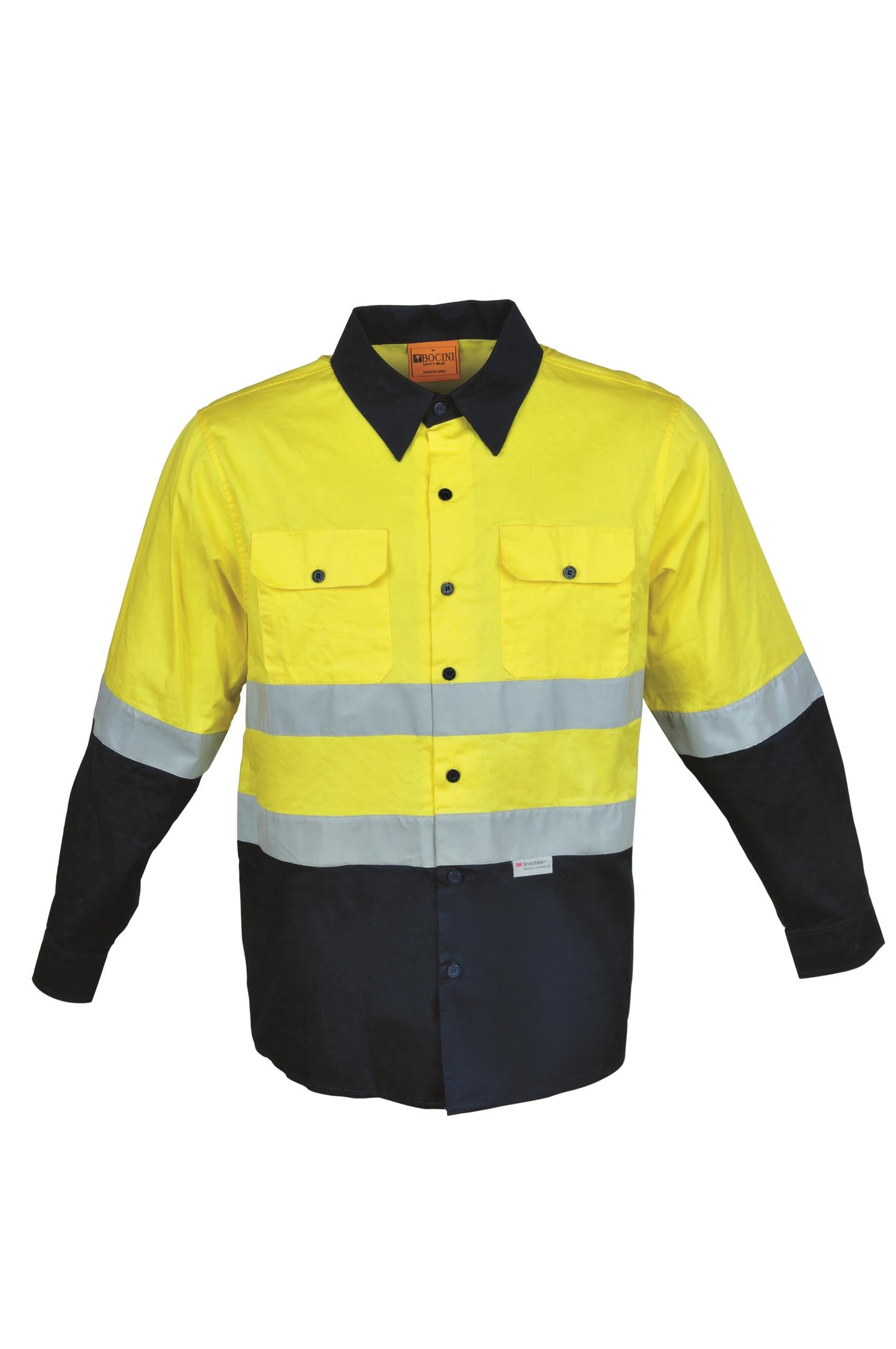 Bocini Hi Vis Unisex Cotton Drill Shirt with Reflective Tape Long Sleeve (BOCSS1232)