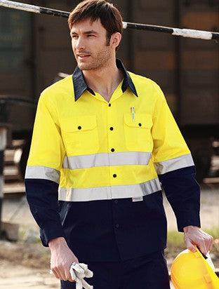 Bocini Hi Vis Unisex Cotton Drill Shirt with Reflective Tape Long Sleeve (BOCSS1232)
