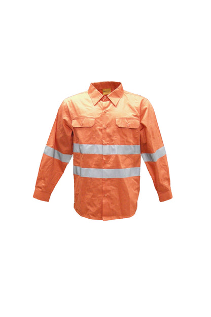 Bocini Hi Vis Unisex Cotton Drill Shirt with Reflective Tape Long Sleeve (BOCSS1233)