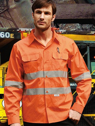 Bocini Hi Vis Unisex Cotton Drill Shirt with Reflective Tape Long Sleeve (BOCSS1233)
