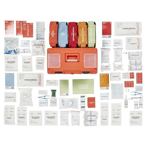 Mediq 5 x Incident Ready First Aid Kit in Orange/Black Plastic Tackle 1-25 Persons High Risk (MEDFAMKT)